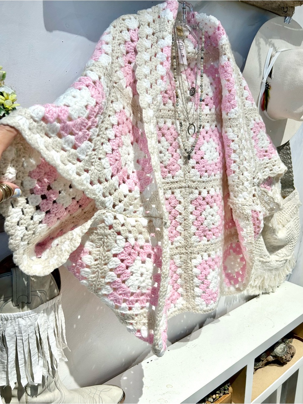Artisan Granny square Crochet kimono boho Shrug cottagecore prairie Country vib